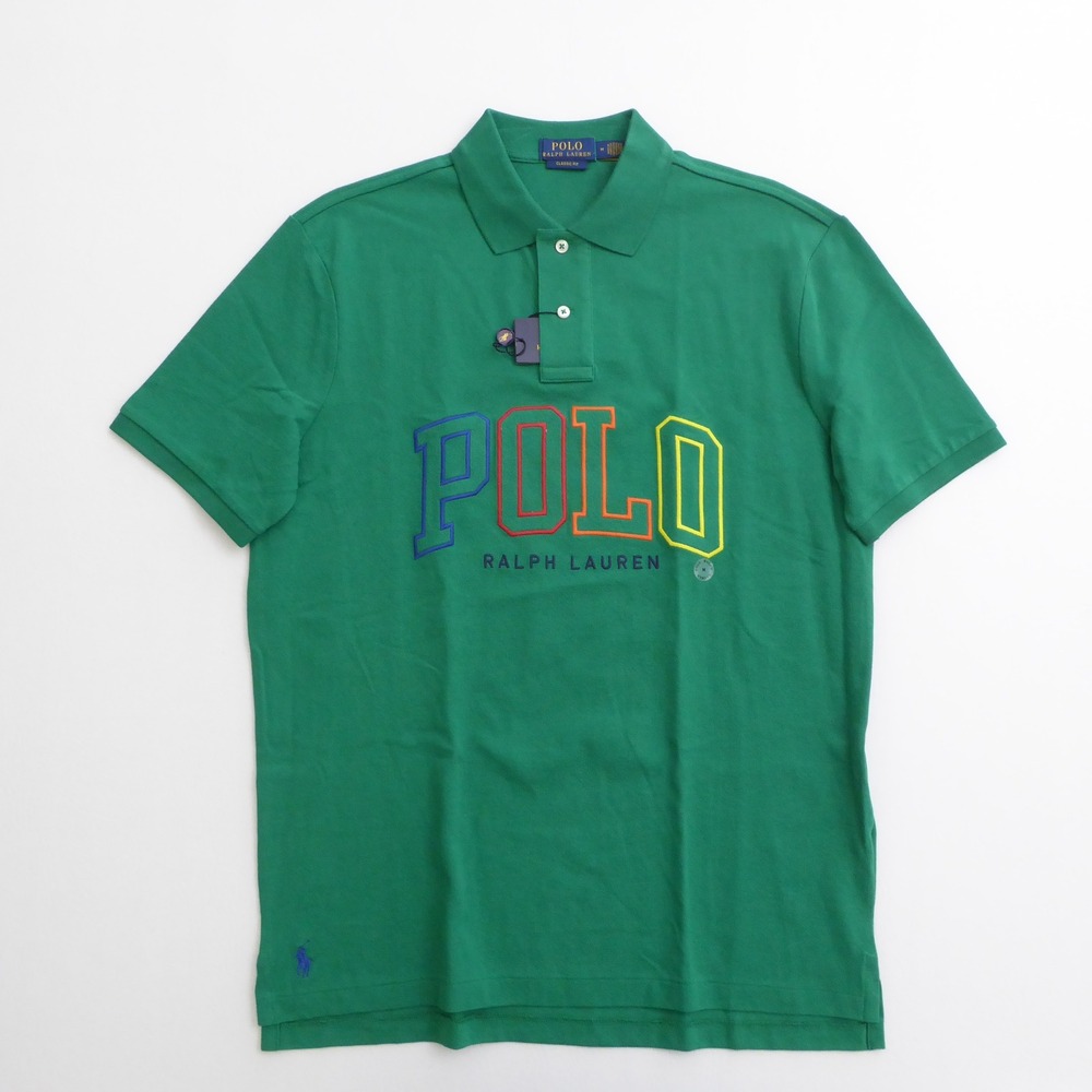 Polo Ralph Lauren Mens Polo Shirt Green Big Spell Out Logo Mesh Medium Classic